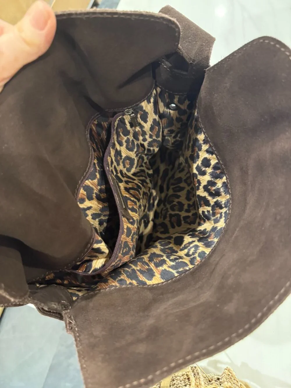 Vintage Dolce & Gabbana Brown Suede Grommet Shoulder Bag Y2K Leopard D&G